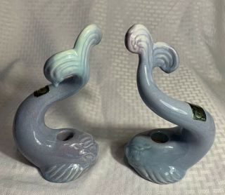 Rare Royal Haeger Pottery Mid Century Modern Fish Candleholders W/ Labels