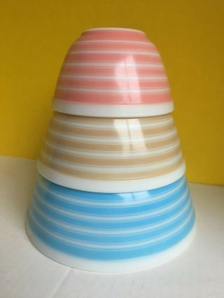 Vintage 3 Pc Pyrex Rainbow Stripe Nesting Mixing Bowl Set 401 402 403