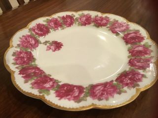 Haviland Limoges 8.  5” Plate With Thick Gold Trim Gold Drop Rose
