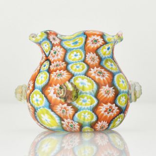 Antique Satinated Millefiori Art Glass Miniature Vase By Fratelli Toso Murano