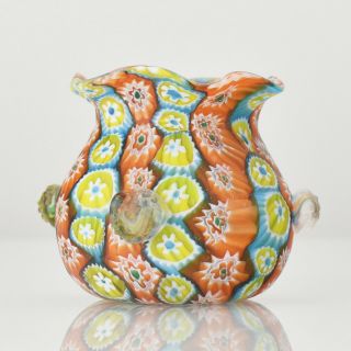 Antique Satinated Millefiori Art Glass Miniature Vase by Fratelli Toso Murano 2