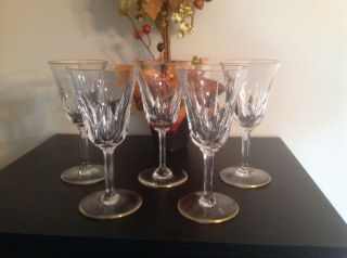 St Louis Crystal Cerdagne (5) Gold Wine Water Glasses Goblets 7 "