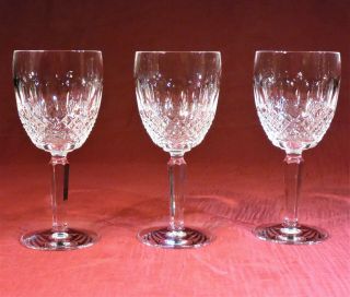 3 Vintage Waterford Marked Cut Glass Colleen Pattern Tall Stem Water Goblets