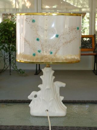 Vintage Van Briggle Pottery White Horse Lamp & Shade Very Good Cond. 2