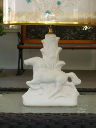 Vintage Van Briggle Pottery White Horse Lamp & Shade Very Good Cond. 3