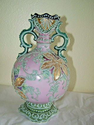 Antique Nippon Hand - Painted Porcelain Moriage Ornate Vase Fabulous Gold