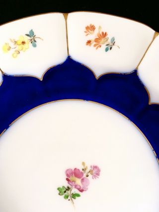 Meissen B Form Dessert/Cake Plate 7.  5” Cobalt and Small Flowers 1st Choice 2