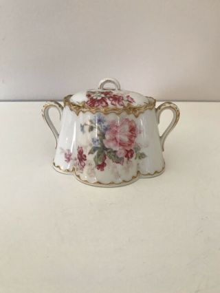 Haviland Limoges Porcelain Antique Sugar Bowl Pink Roses Gold Trim Blank 2 / 13