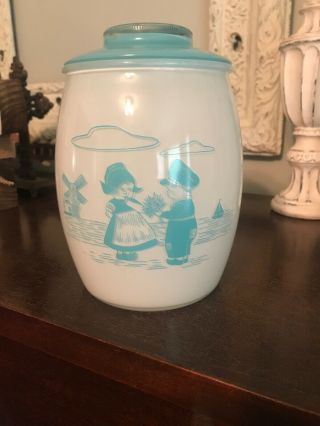 Bartlett Collins Turquoise Dutch Girl & Boy 9 1/2 " Cookie Jar W/lid