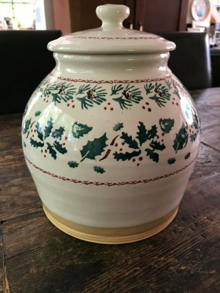 Nicholas Mosse Pottery Holly & Ivy Cookie Jar With Lid Ireland Rare Retired 11 "