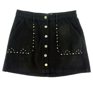 Miranda Lambert Ontwelfth Black Studded Button Front Front Denim Skirt Size S