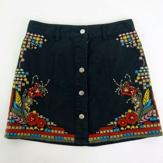 Miranda Lambert River Island Black Stud & Embroidered Button Up Skirt Size 8