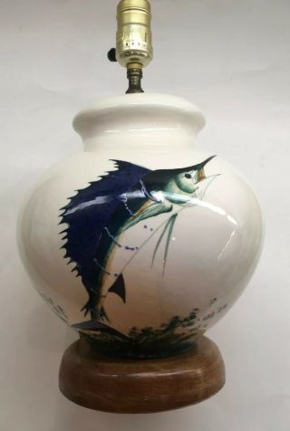 Rare Vintage Sailfish Sport Fishing Pottery Lamp Signed Ross