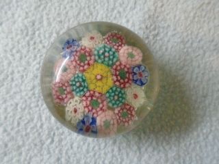 19thc Clichy French Glass Miniature Concentric Millefiori Paperweight
