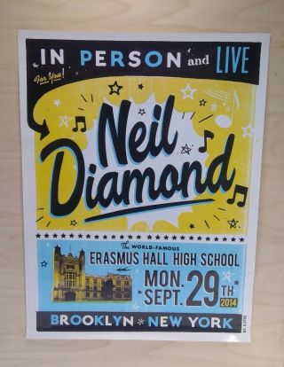 Rare Neil Diamond At Erasmus Hall High School Concert Poster Brooklyn