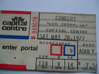 Led Zeppelin Original_1977_concert Ticket Stub _washington Dc