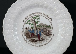 19th c.  transferware child’s handcolored plate,  Poor Richard’s Maxims [11879] 2