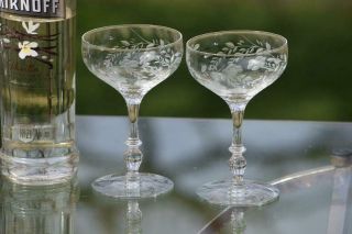 Vintage Etched Cocktail Glasses Champagne Coupes,  Set Of 4,  Circa 1940 