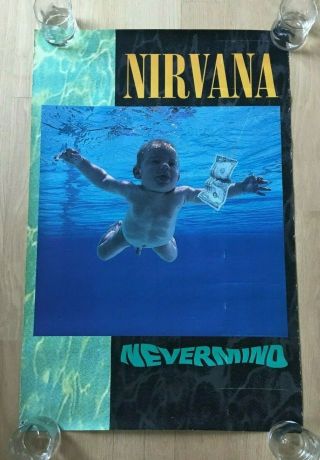 Vintage Nirvana Nevermind Promo Poster Kurt Cobain Geffen Records Store Rare