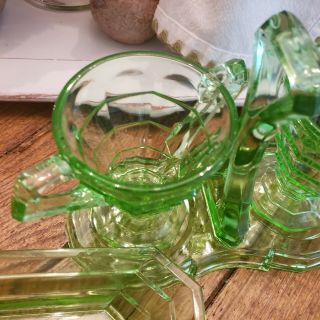 Indiana Glass TEA ROOM GREEN Creamer Open Sugar Bowl Divided Tray Dish Set Green 6