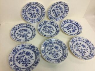 Set 8 Antique Flow Blue Plate/shallow Bowls Meissen Onion Pattern England 9 - 3/4 "