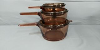 Corning Ware Vision Amber Pot Set Glass Cookware 5