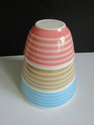 Vintage Pyrex Rainbow Stripe Nesting Mixing Bowl Set Blue Tan Pink 3 Bowls