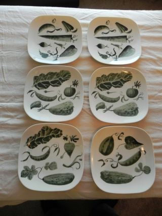 Castleton China,  Green Thumb By Arnold Blanch,  Set Of 6 Dinner Plates