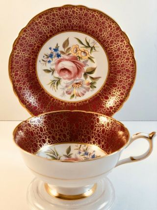 Paragon Bone China Vintage Tea Cup And Saucer Red White Floral With Gold Accents
