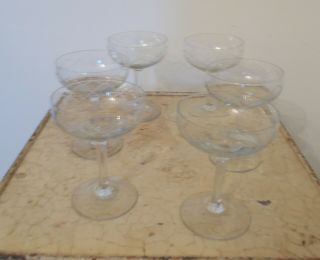 Set Of 6 French Vintage Etched Crystal Champagne Glasses,  Coupes,  Saucers.