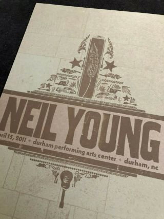 Neil Young Hatch Show Print Concert Poster Durham Performing Arts,  NC 2011 DPAC 2