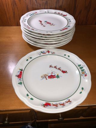 Pfaltzgraff Snow Village Set Of 8 Plates 9 3/8 Inches Each
