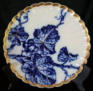 4 Brown - Westhead,  Moore & Co.  Flow Blue Plates Floral Gold Accent Scalloped