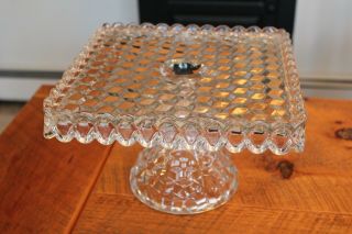 Vintage Fostoria American Square Footed Crystal 10 " Cake Stand Or Salver