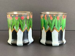 Mackenzie Childs Set Of 2 Tulips Glass Tumblers