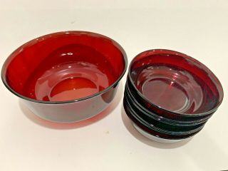 Arcoroc France Ruby Red Serving Bowl & 6 Salad/dessert Bowls