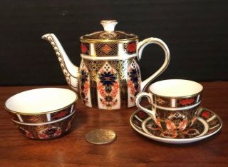Rare Vintage 4 - Piece Royal Crown Derby Old Imari Miniature Tea/coffee Set 1128