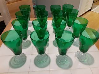 Anchor Hocking Bubble Foot Green Iced Tea Glasses Set Of 12