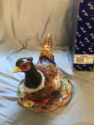 Fitz And Floyd Autumn Bounty Pheasant Covered Soup Bowl With Saucer.