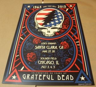 Grateful Dead Poster Fare Thee Well Jimmy Bryant 2015 Tour Chicago & Santa Clara