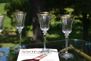 Vintage Gold Rimmed Wine Glasses,  Set Of 4,  Jamestown Clear Mikasa