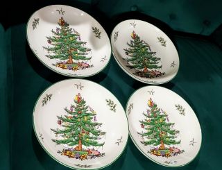 Spode Rare Set Of 4 Larger Christmas Tree Pasta Bowls 8 3/4 "