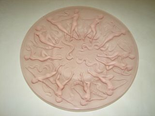 Phoenix Consolidated Martele Frosted Pink Glass Plate With Dancing Nudes Nymph