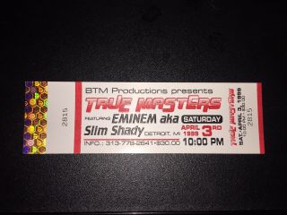 Vintage Eminem Aka Slim Shady April 3rd 1999 Detroit Concert Ticket Rare
