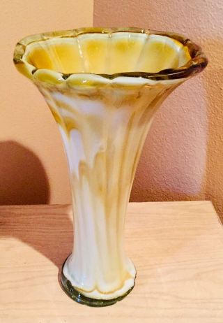 Vintage Murano Art Glass Vase Golden Yellow Into White,  14 " Tall Made In Italy