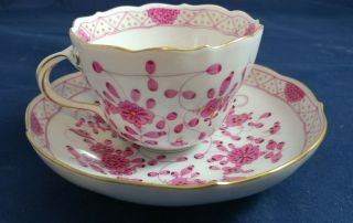 Vintage Meissen Purple Indian - Pink,  Gold Accents Coffee Cup And Saucer 2