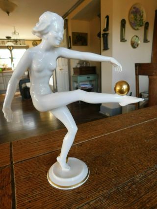 Vintage Hutschenreuther Art Deco Werner Nude Female Gold Balls Figurine - Germany