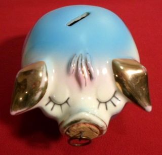 Hard To Find Vintage 1957 Hull Pottery Corky Pig Piggy Bank With Gold Trim