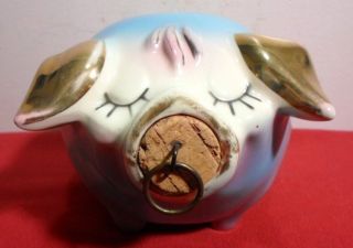 HARD TO FIND VINTAGE 1957 HULL POTTERY CORKY PIG PIGGY BANK WITH GOLD TRIM 2