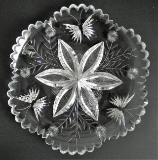 ANTIQUE TUTHILL BUTTERFLY FLOWER AMERICAN BRILLIANT PERIOD Cut Glass DISH ABP 2